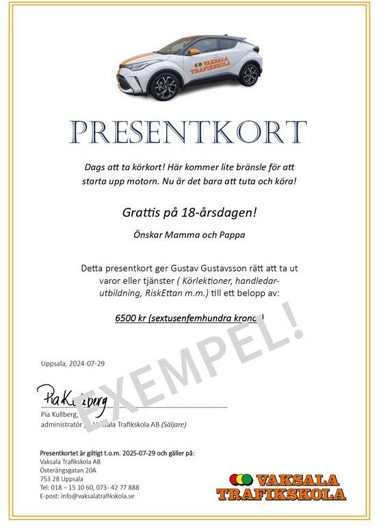Ett exempel på ett året runt presentkort.
